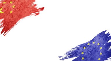 Beyaz Arkaplanda Çin ve Avrupa Birliği Bayrakları